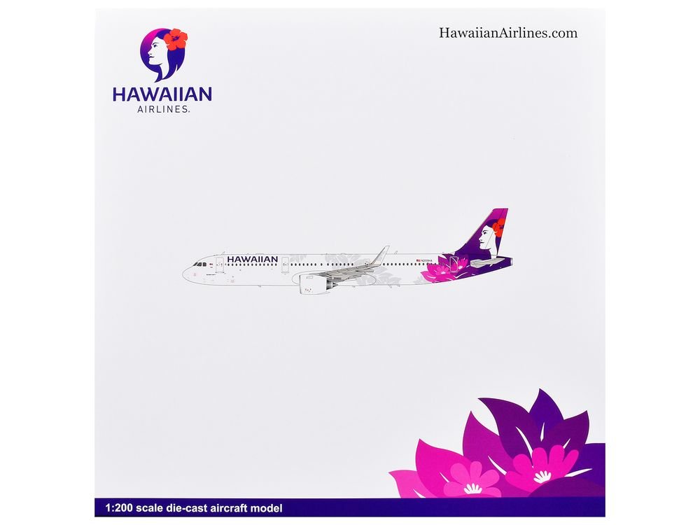 Airbus A321neo Commercial Aircraft "Hawaiian Airlines" (N209HA) White with Purple Tail and Graphics "Gemini 200" Series 1/200 Diecast Model Airplane by GeminiJets view 3