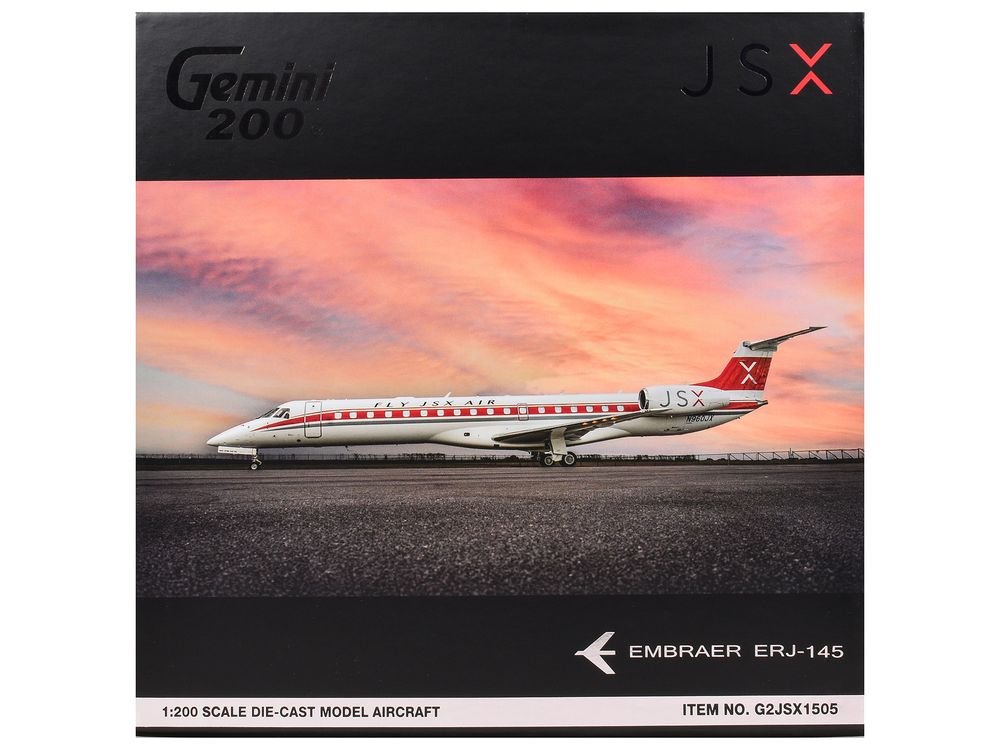 Embraer ERJ-145 Commercial Aircraft "JSX" (N960JX) White with Red Stripes "Gemini 200" Series 1/200 Diecast Model Airplane by GeminiJets view 3