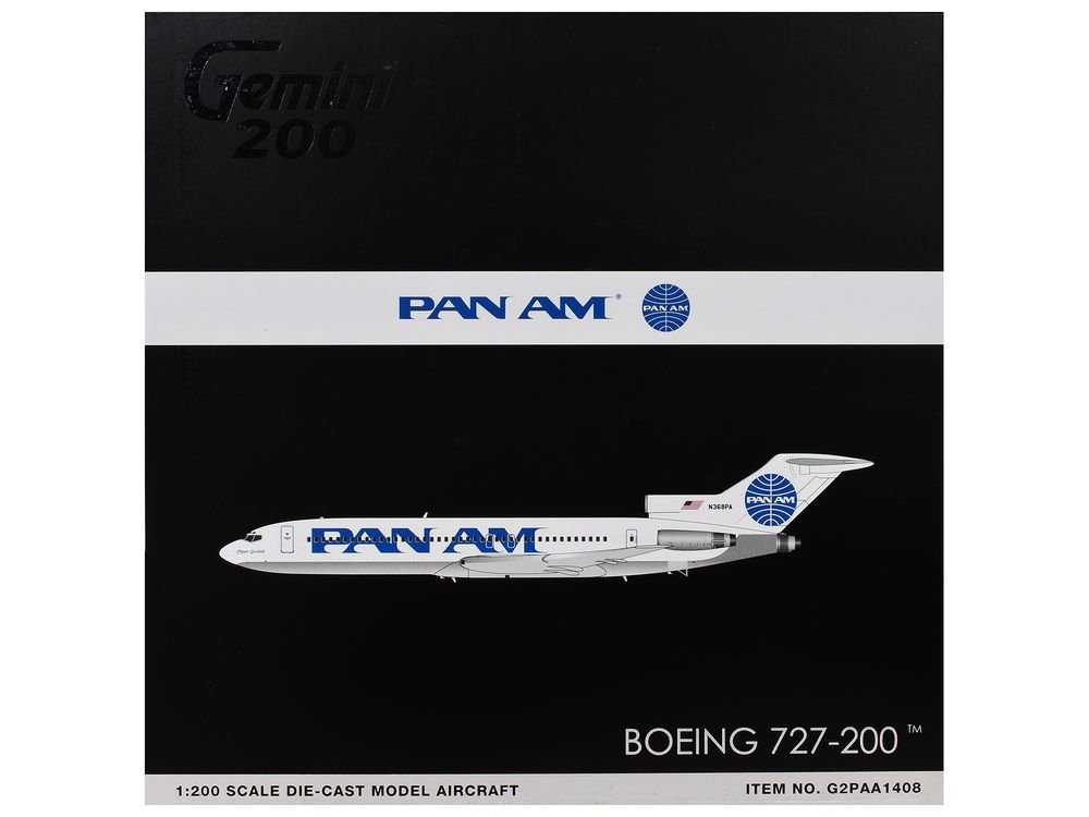 Boeing 727-200 Commercial Aircraft "Pan American World Airways - Clipper Goodwill" (N368PA) White with Blue Tail Graphics "Gemini 200" Series 1/200 Diecast Model Airplane by GeminiJets view 3