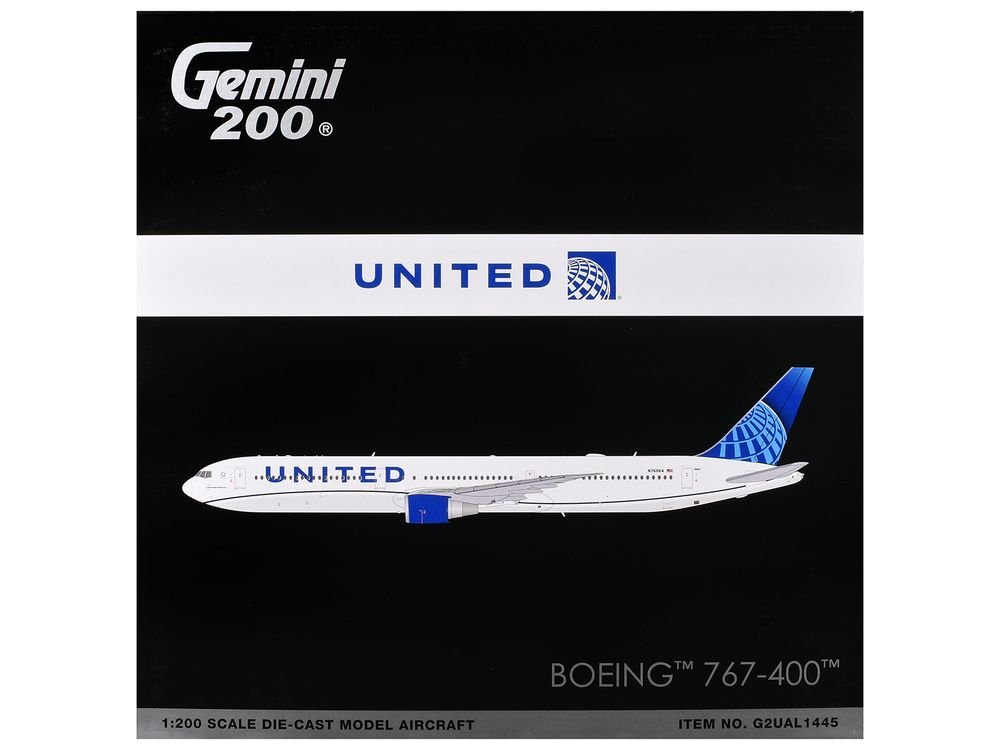 Boeing 767-400 Commercial Aircraft "United Airlines" (N76064) White with Blue Tail Graphics "Gemini 200" Series 1/200 Diecast Model Airplane by GeminiJets view 3