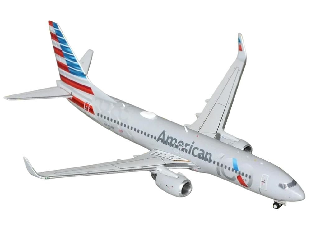 Boeing 737-800 Commercial Aircraft "American Airlines 100th Anniversary 2026" (N840NN) Gray with Tail Stripes 1/400 Diecast Model Airplane by GeminiJets view 2