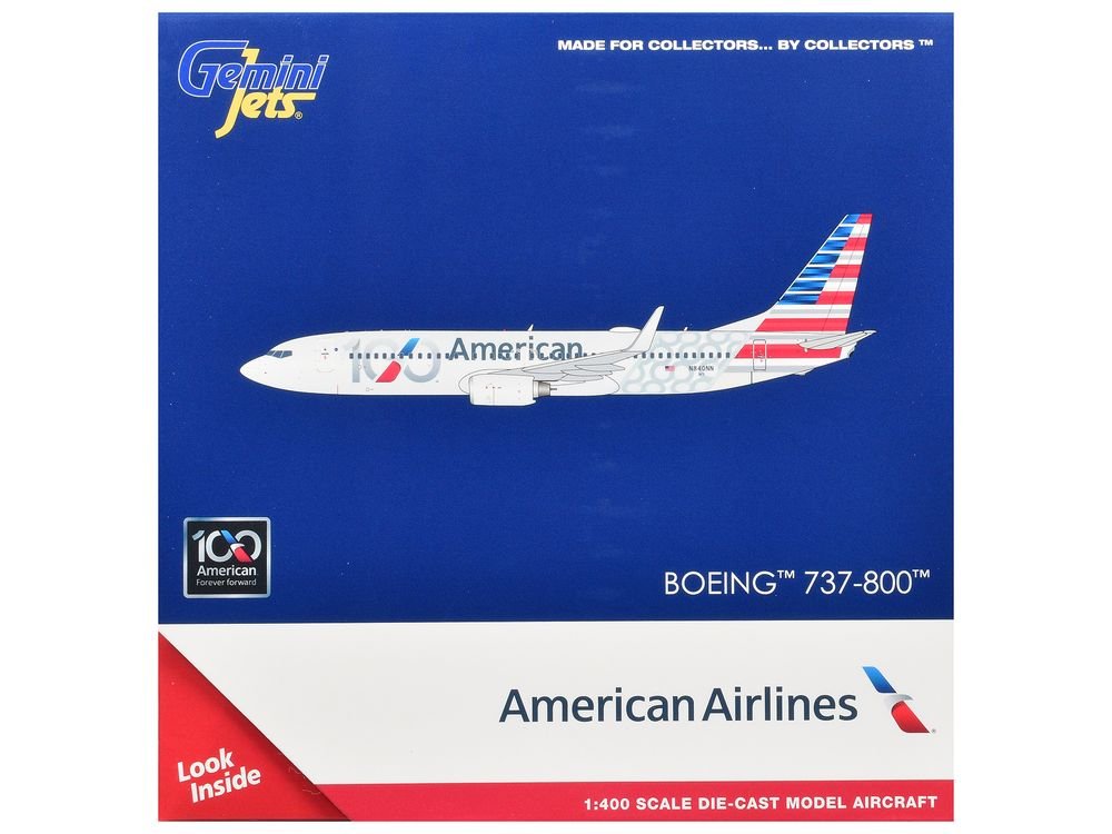 Boeing 737-800 Commercial Aircraft "American Airlines 100th Anniversary 2026" (N840NN) Gray with Tail Stripes 1/400 Diecast Model Airplane by GeminiJets view 3