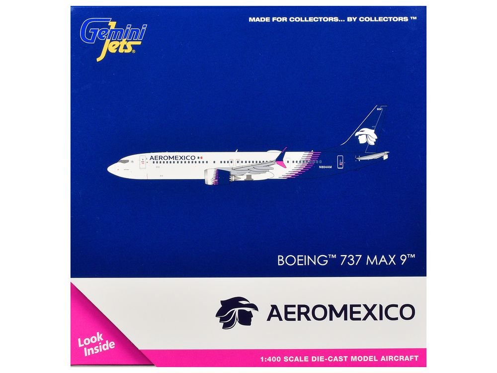 Boeing 737 MAX 9 Commercial Aircraft "Aeromexico" (N804AM) White with Blue Tail 1/400 Diecast Model Airplane by GeminiJets view 3