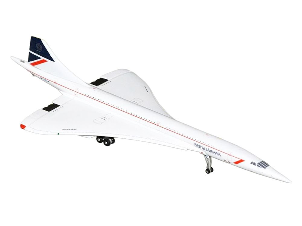 BAC/Aerospatiale Concorde Commercial Aircraft "British Airways" (G-BOAA) White with Red Stripes and Blue Tail 1/400 Diecast Model Airplane by GeminiJets view 2