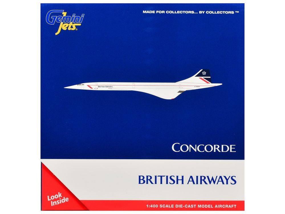 BAC/Aerospatiale Concorde Commercial Aircraft "British Airways" (G-BOAA) White with Red Stripes and Blue Tail 1/400 Diecast Model Airplane by GeminiJets view 3
