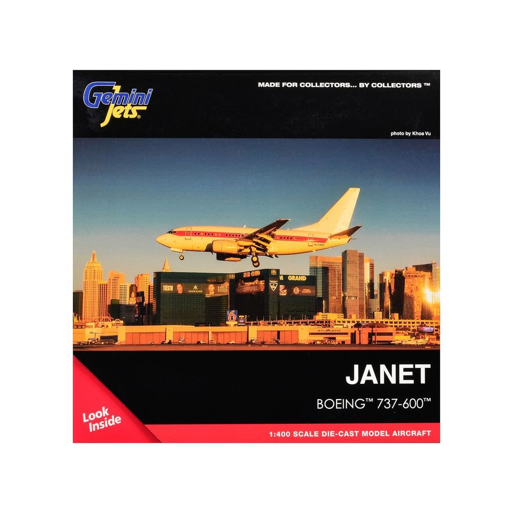 Boeing 737-600 Transport Aircraft "EG&G - Janet Airlines" (N319BD) White with Red Stripes 1/400 Diecast Model Airplane by GeminiJets view 3