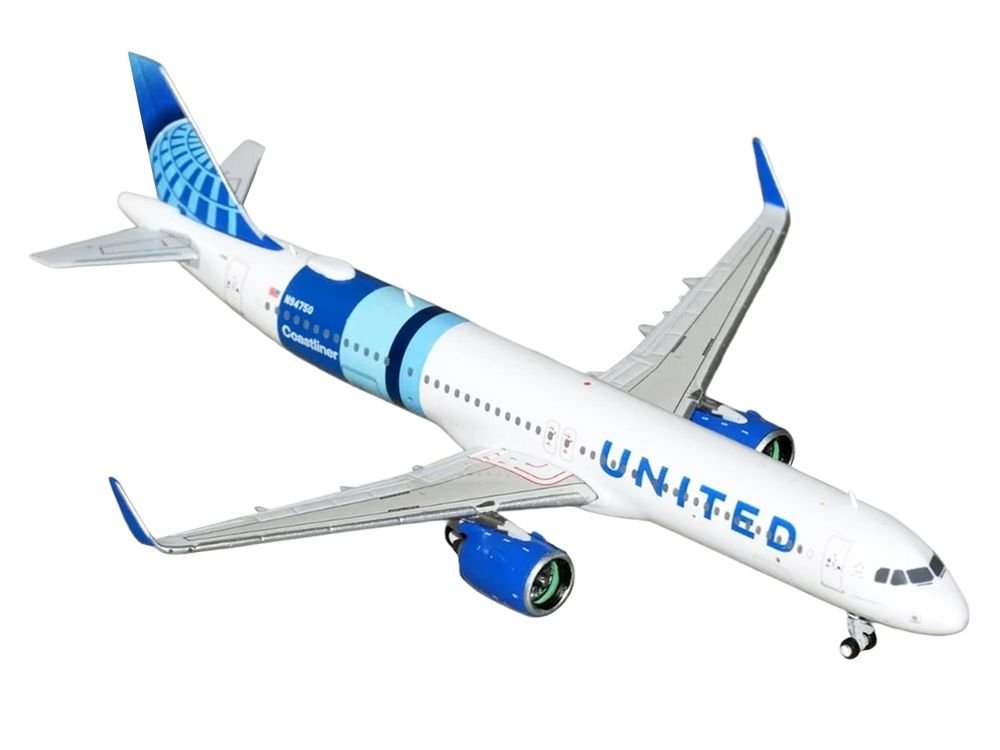 Airbus A321neo Commercial Aircraft "United Airlines Coastliner" (N94750) White with Blue Stripes and Tail 1/400 Diecast Model Airplane by GeminiJets view 2