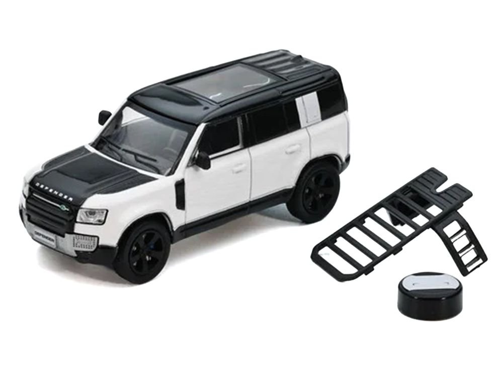 Land Rover Defender 110 White Metallic with Black Top and Roof Rack 1/64 Diecast Model Car by GCD x Enchery view 2