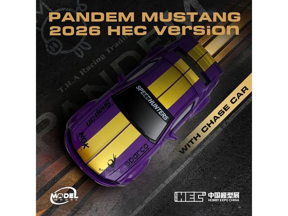 Pandem Mustang "SpeedHunters" Purple Metallic with Yellow Stripes "Hobby Expo China 2026 Event Edition" 1/64 Diecast Model Car by Model Model view 3