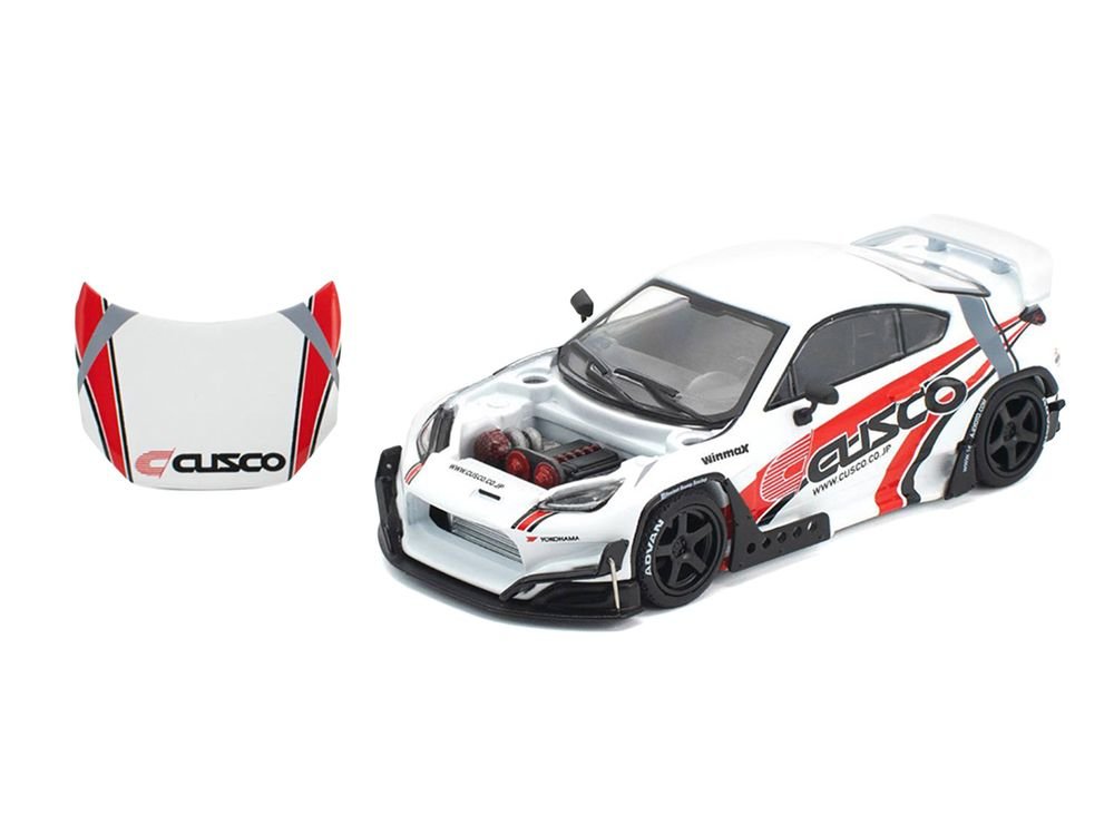 Toyota Pandem GR86 "Cusco" White with Racing Graphics 1/64 Diecast Model Car by Pop Race view 2