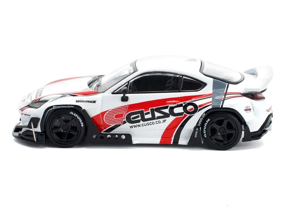 Toyota Pandem GR86 "Cusco" White with Racing Graphics 1/64 Diecast Model Car by Pop Race view 3