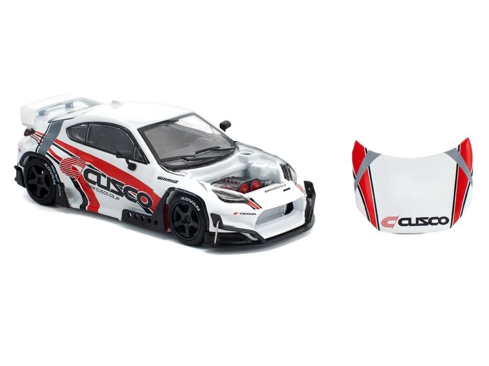 Toyota Pandem GR86 "Cusco" White with Racing Graphics 1/64 Diecast Model Car by Pop Race view 4