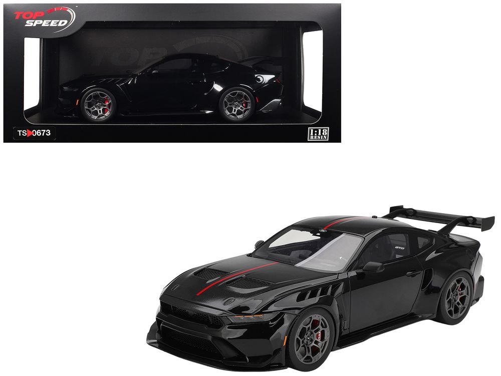 Ford Mustang GTD Shadow Black with Red Stripe 1/18 Model Car by Top Speed
