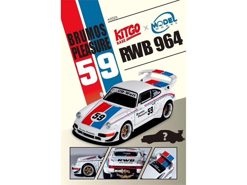 RWB 964 #59 "Brumos Pleasure" White with Red and Blue Stripes "KitGo Base" Series 1/64 Diecast Model Car by Model Model view 5