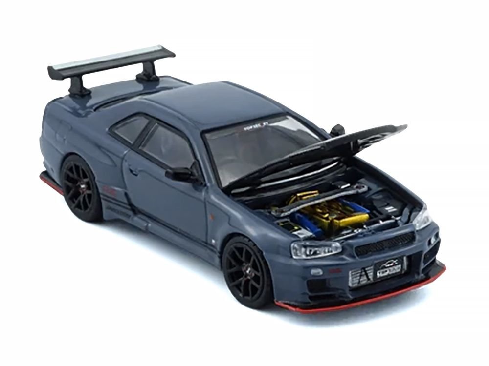 Nissan "Top Secret" Skyline GT-R (BNR34) RHD (Right Hand Drive) Stealth Gray with Carbon Hood "Tokyo Auto Salon 2026" 1/64 Diecast Model Car by BM Creations view 2