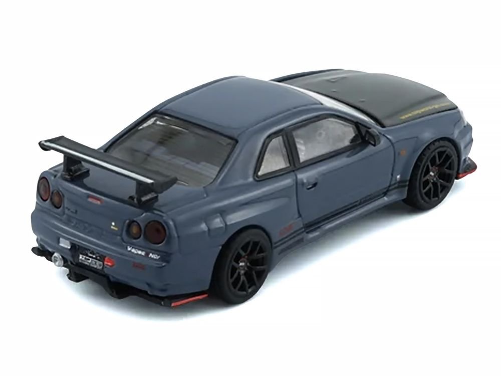 Nissan "Top Secret" Skyline GT-R (BNR34) RHD (Right Hand Drive) Stealth Gray with Carbon Hood "Tokyo Auto Salon 2026" 1/64 Diecast Model Car by BM Creations view 4
