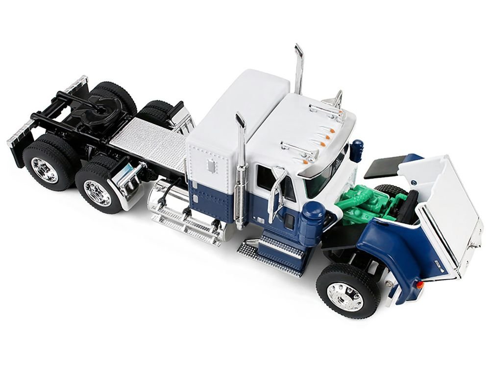 Chevrolet Bison with 34" Flat Top Sleeper & 40' Vintage Trailer with Reefer Blue and White 1/64 Diecast Model by DCP/First Gear view 3