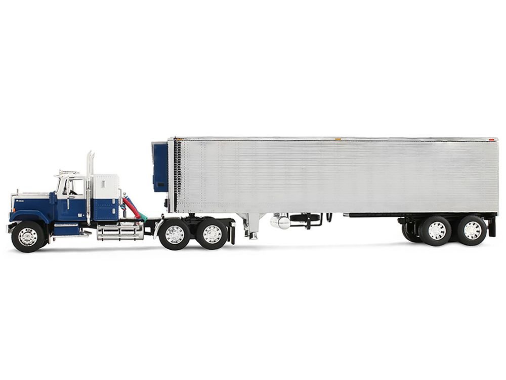 Chevrolet Bison with 34" Flat Top Sleeper & 40' Vintage Trailer with Reefer Blue and White 1/64 Diecast Model by DCP/First Gear view 4