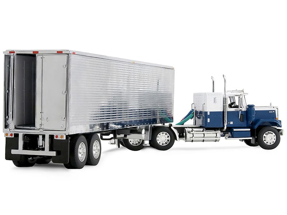 Chevrolet Bison with 34" Flat Top Sleeper & 40' Vintage Trailer with Reefer Blue and White 1/64 Diecast Model by DCP/First Gear view 5
