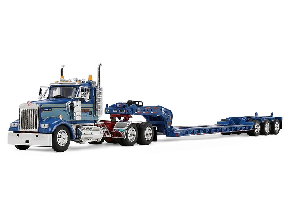 Kenworth W900L Day Cab and Fontaine Magnitude Lowboy Trailer "Sid Kamp" Blue and Light Blue Two-Tone 1/64 Diecast Model by DCP/First Gear view 2