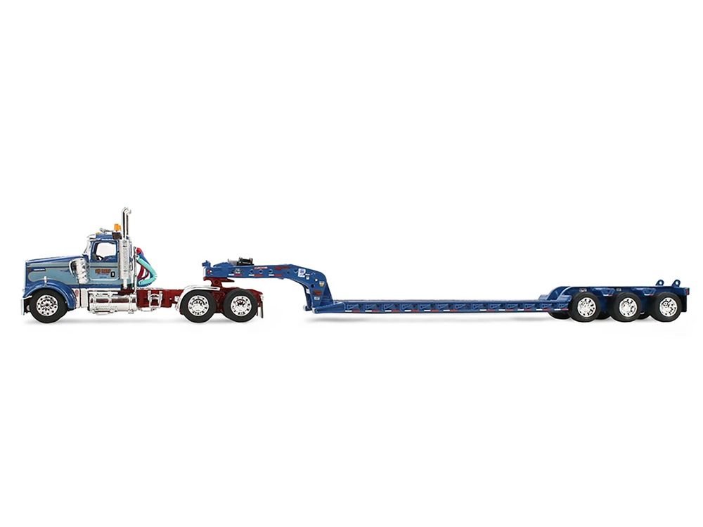 Kenworth W900L Day Cab and Fontaine Magnitude Lowboy Trailer "Sid Kamp" Blue and Light Blue Two-Tone 1/64 Diecast Model by DCP/First Gear view 3