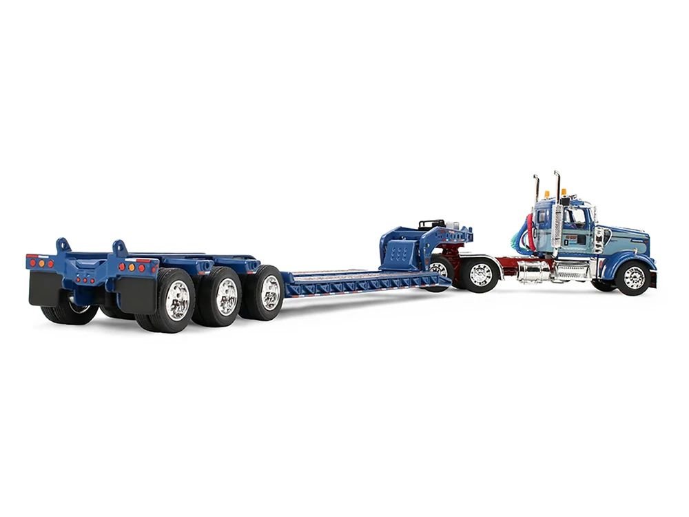 Kenworth W900L Day Cab and Fontaine Magnitude Lowboy Trailer "Sid Kamp" Blue and Light Blue Two-Tone 1/64 Diecast Model by DCP/First Gear view 4