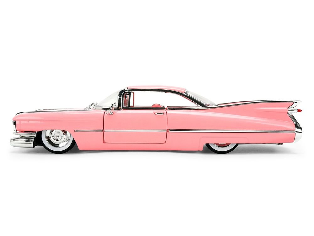 1959 Cadillac Coupe DeVille Pink with Pink and White Interior "Showroom Floor" Series 1/24 Diecast Model Car by Jada view 3