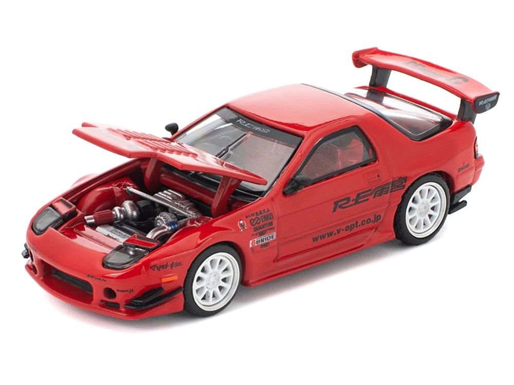 Mazda RX7 (FC3S) RE Amemiya RHD (Right Hand Drive) Red Metallic 1/64 Diecast Model Car by Pop Race view 2