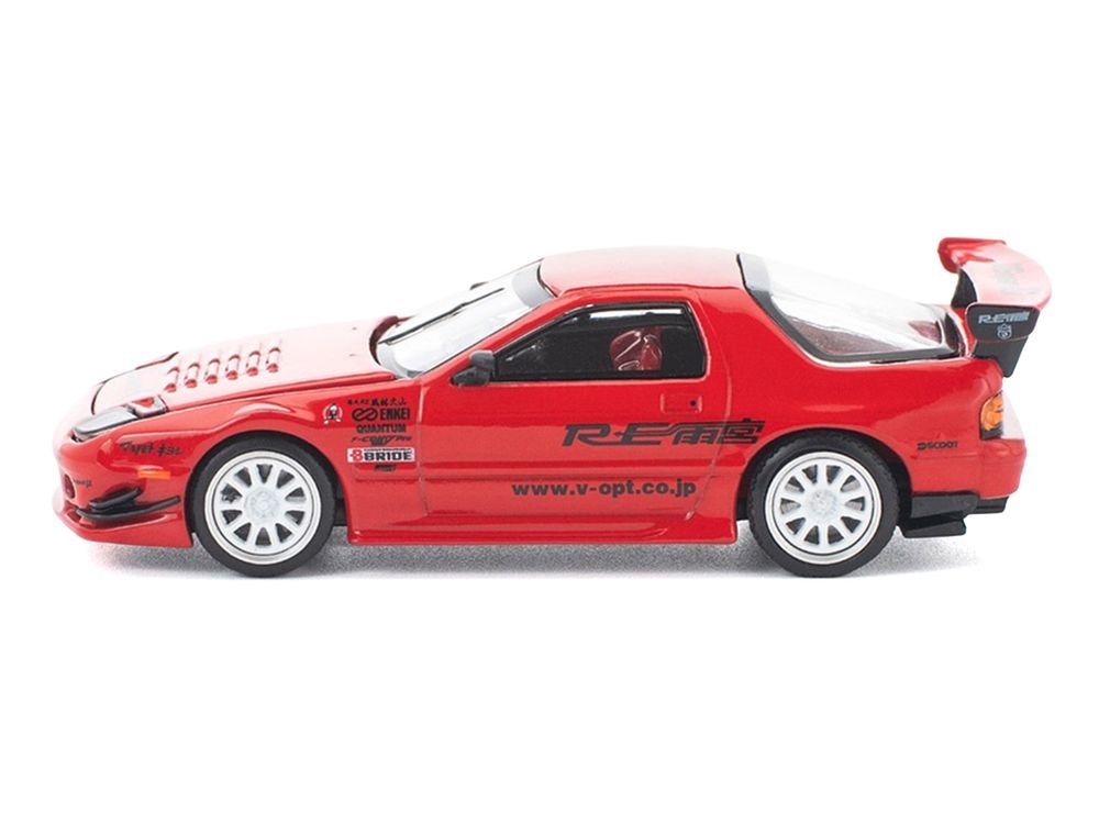 Mazda RX7 (FC3S) RE Amemiya RHD (Right Hand Drive) Red Metallic 1/64 Diecast Model Car by Pop Race view 3