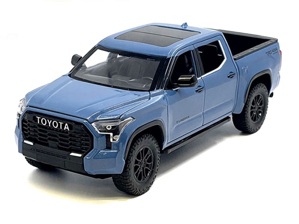 2023 Toyota Tundra TRD 4x4 Pickup Truck Cavalry Blue with Sunroof and Wheel Rack 1/24 Diecast Model Car view 2