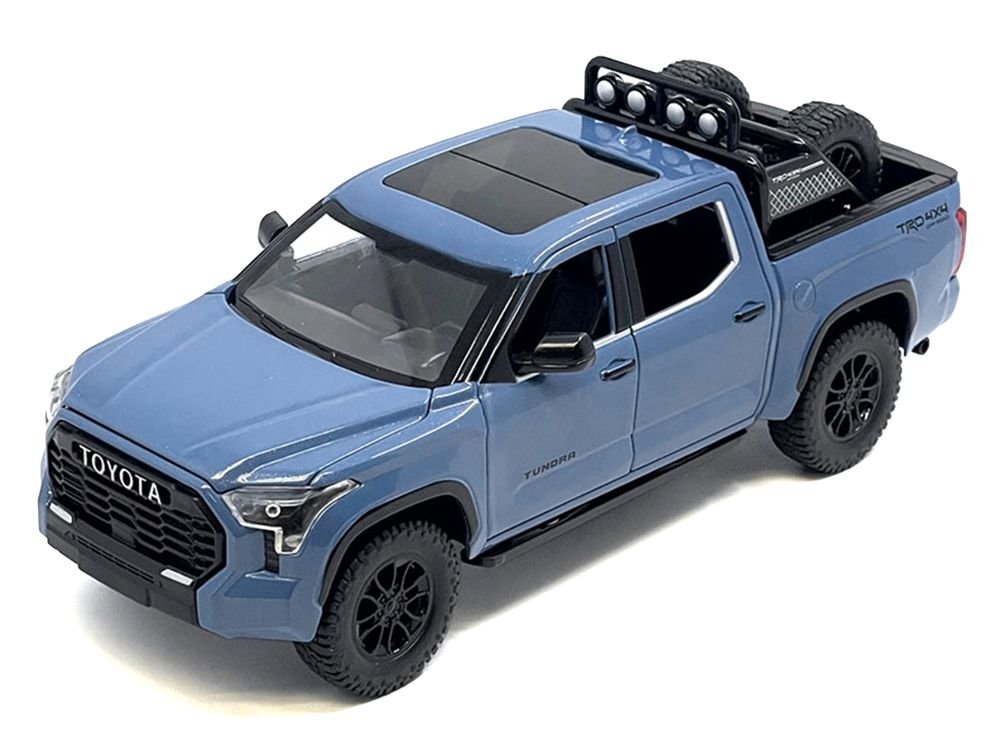 2023 Toyota Tundra TRD 4x4 Pickup Truck Cavalry Blue with Sunroof and Wheel Rack 1/24 Diecast Model Car view 3
