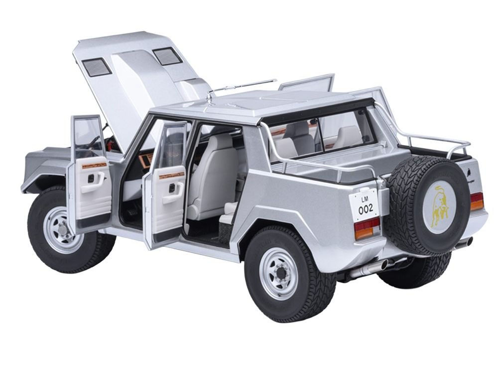 Lamborghini LM002 Argento Silver Metallic with White Interior 1/18 Model Car by Autoart view 2