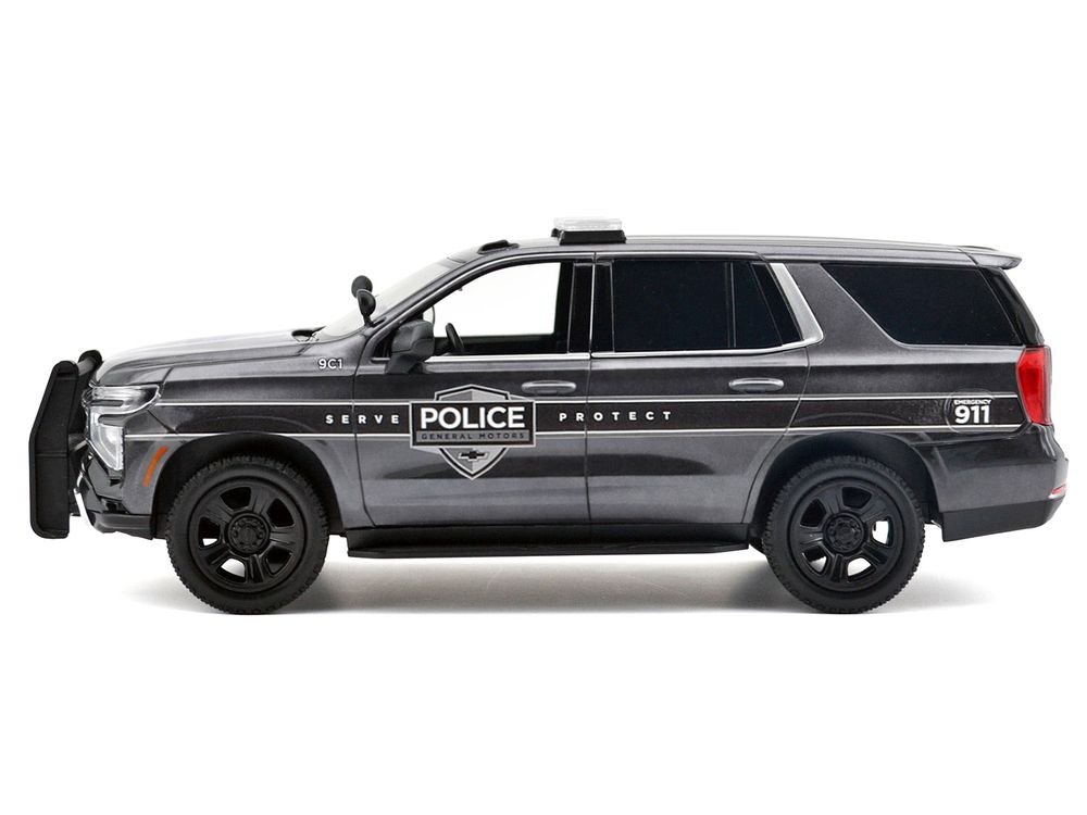 2025 Chevrolet Tahoe PPV "General Motors Police" Gray Metallic "Custom Builder's Kit - Law Enforcement and Public Service" Series 1/24 Diecast Model Car by Motormax view 2