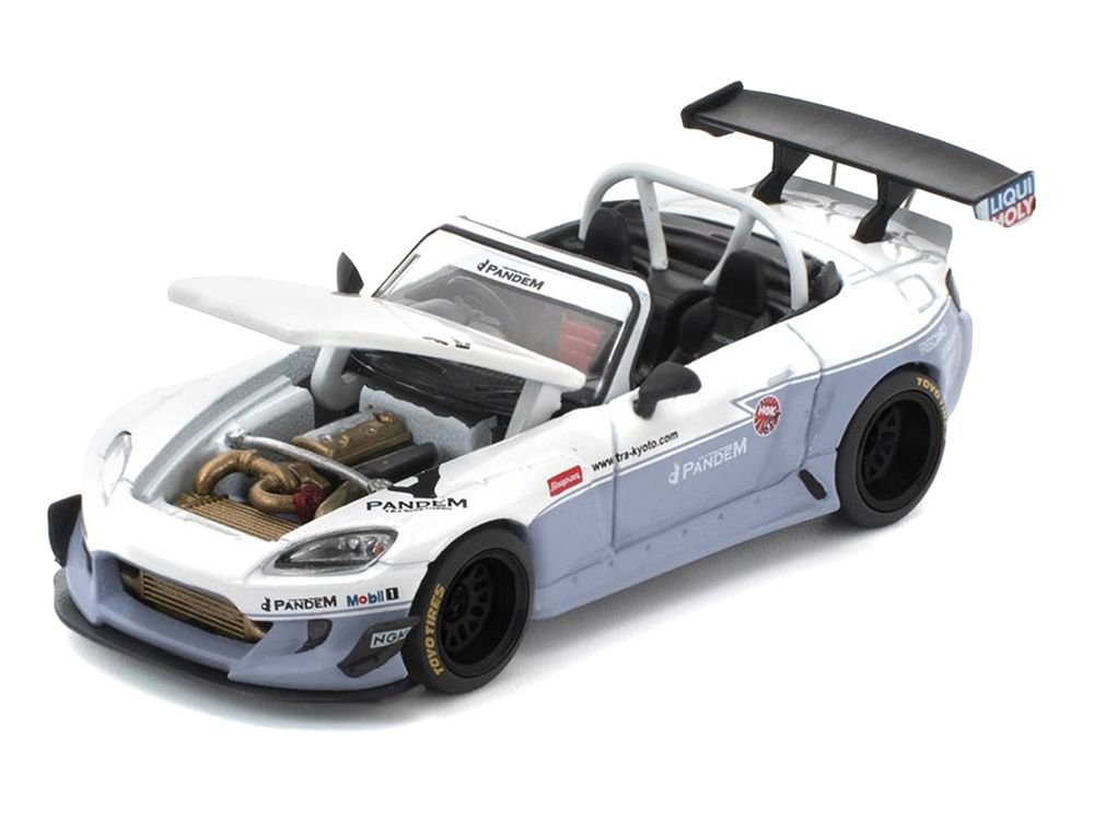 Honda Pandem S2000 RHD (Right Hand Drive) White and Blue Gray 1/64 Diecast Model Car by Pop Race view 2