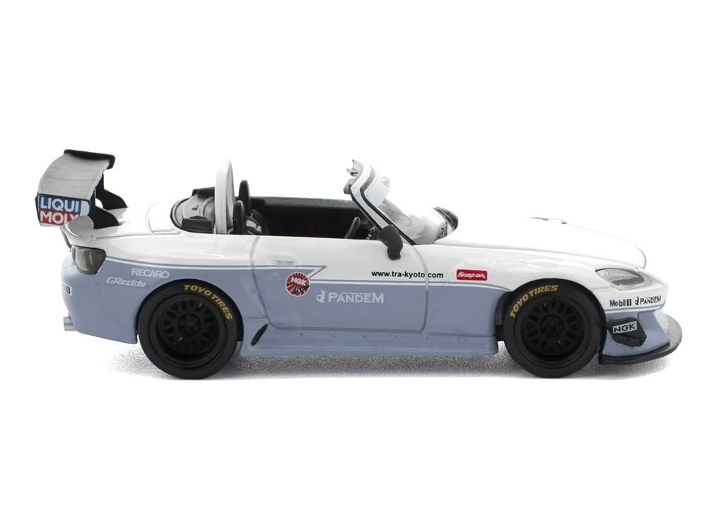 Honda Pandem S2000 RHD (Right Hand Drive) White and Blue Gray 1/64 Diecast Model Car by Pop Race view 3
