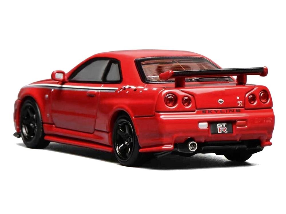 Nissan Skyline GT-R (R34) Nismo RHD (Right Hand Drive) Custom Red with Stripes "Senior 64" Series 1/64 Diecast Model Car by MotorHelix view 5
