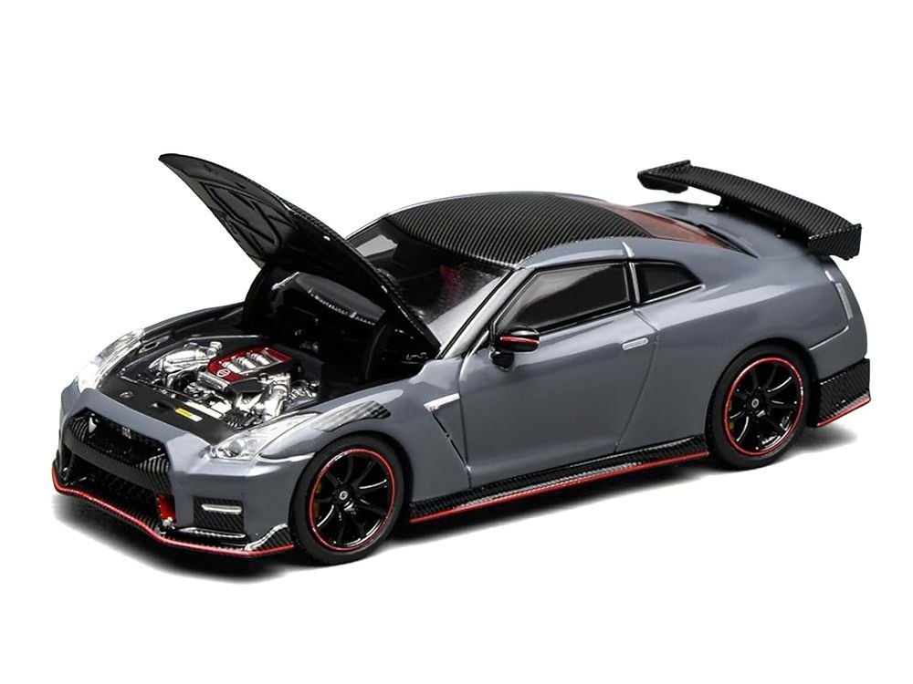 2022 Nissan GT-R Nismo (R35) RHD (Right Hand Drive) Stealth Gray with Carbon Hood and Top "Senior 64" Series 1/64 Diecast Model Car by MotorHelix view 3