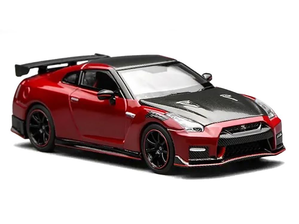 2022 Nissan GT-R Nismo (R35) RHD (Right Hand Drive) Vibrant Red with Carbon Hood and Top "Senior 64" Series 1/64 Diecast Model Car by MotorHelix view 4