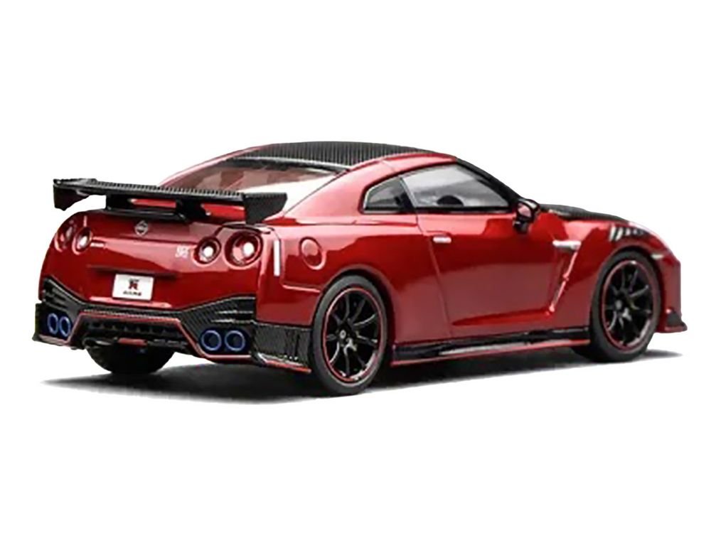2022 Nissan GT-R Nismo (R35) RHD (Right Hand Drive) Vibrant Red with Carbon Hood and Top "Senior 64" Series 1/64 Diecast Model Car by MotorHelix view 5