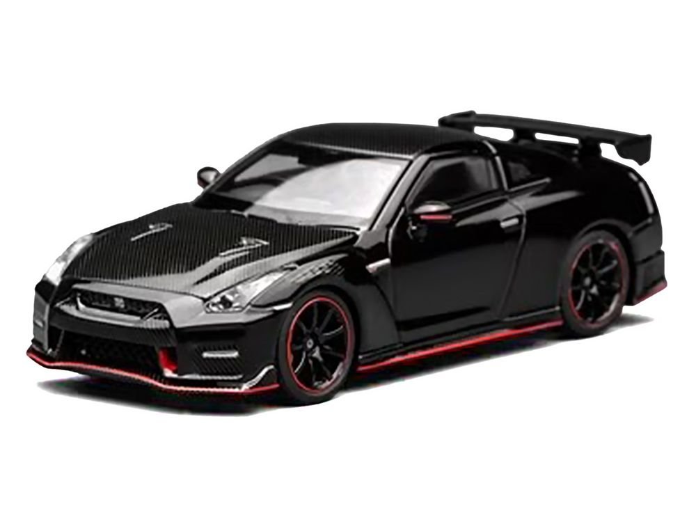 2022 Nissan GT-R Nismo (R35) RHD (Right Hand Drive) Meteor Flake Black Pearl with Carbon Hood and Top "Senior 64" Series 1/64 Diecast Model Car by MotorHelix view 2