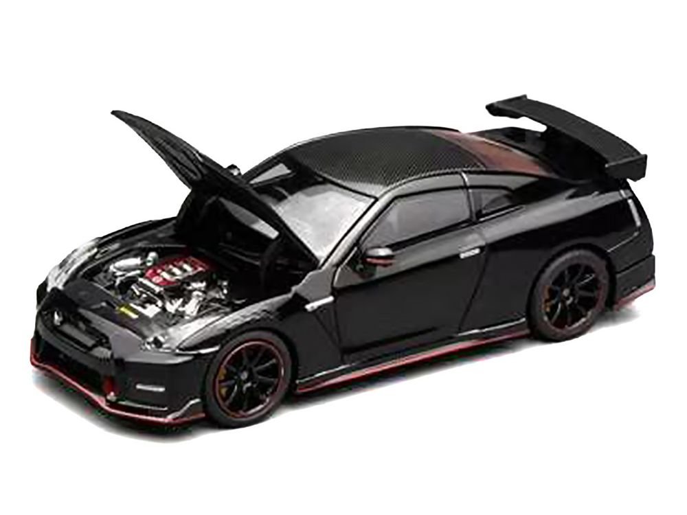 2022 Nissan GT-R Nismo (R35) RHD (Right Hand Drive) Meteor Flake Black Pearl with Carbon Hood and Top "Senior 64" Series 1/64 Diecast Model Car by MotorHelix view 3