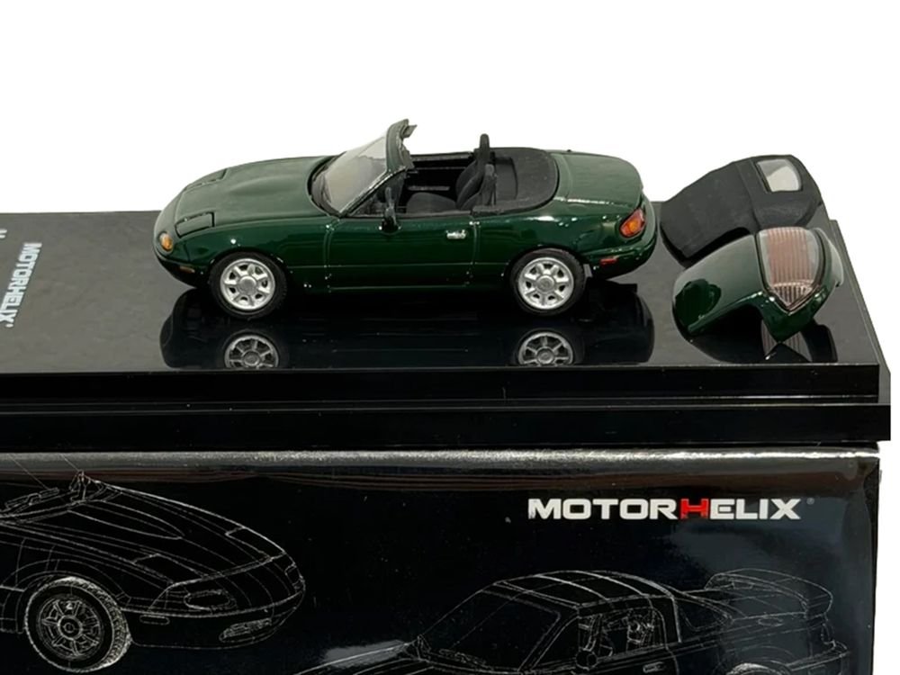 Mazda MX-5 Miata (NA) Convertible British Racing Green 1/64 Diecast Model Car by MotorHelix view 2