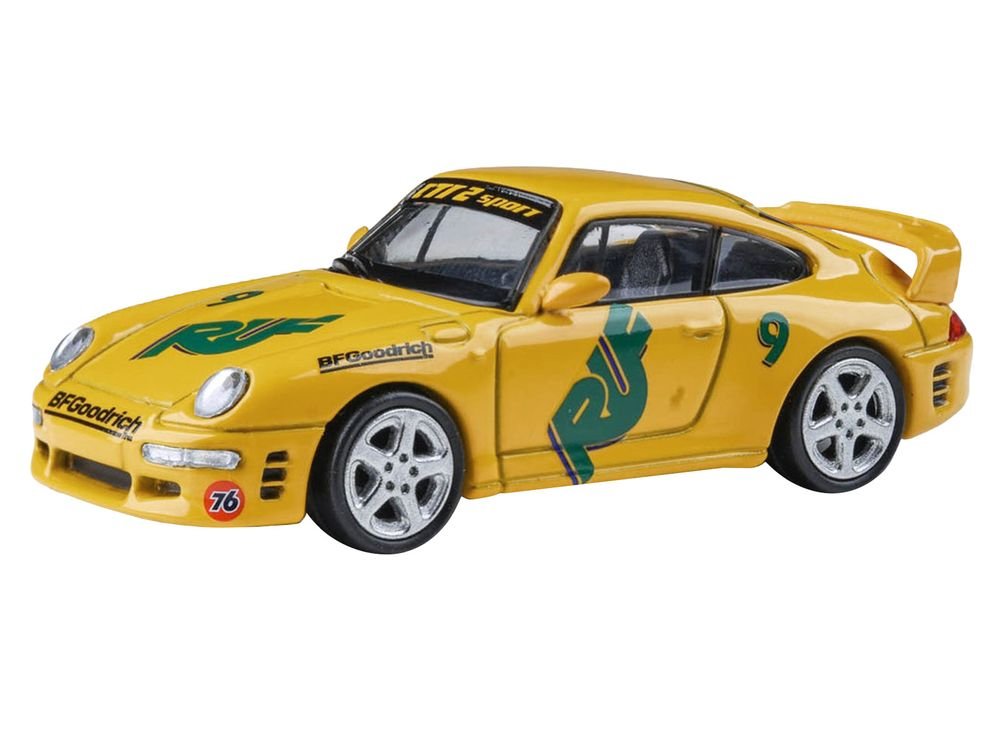 RUF CTR2 #9 "Pikes Peak" Yellow with Graphics 1/64 Diecast Model Car by Paragon Models view 2