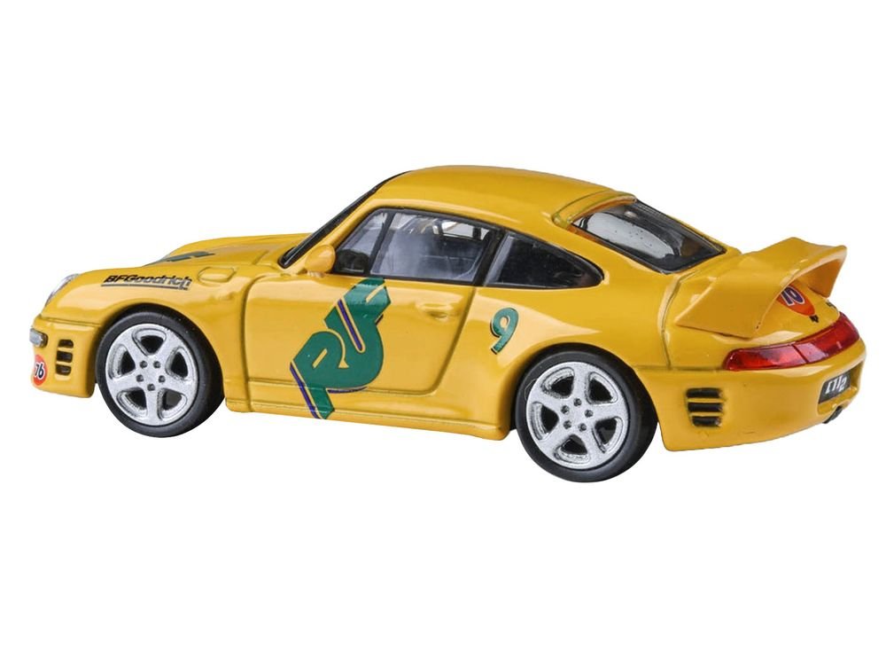 RUF CTR2 #9 "Pikes Peak" Yellow with Graphics 1/64 Diecast Model Car by Paragon Models view 3