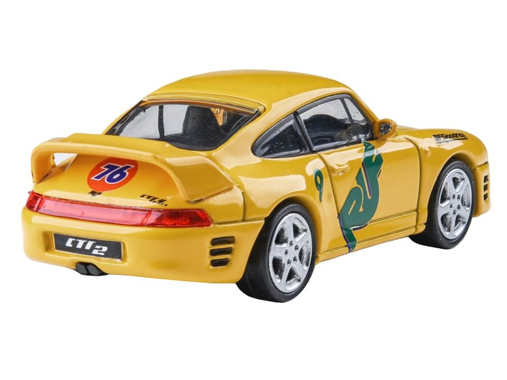 RUF CTR2 #9 "Pikes Peak" Yellow with Graphics 1/64 Diecast Model Car by Paragon Models view 4