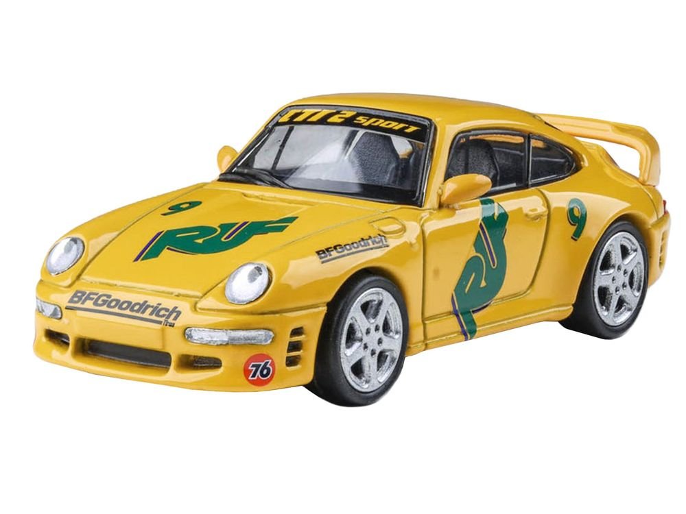 RUF CTR2 #9 "Pikes Peak" Yellow with Graphics 1/64 Diecast Model Car by Paragon Models view 5