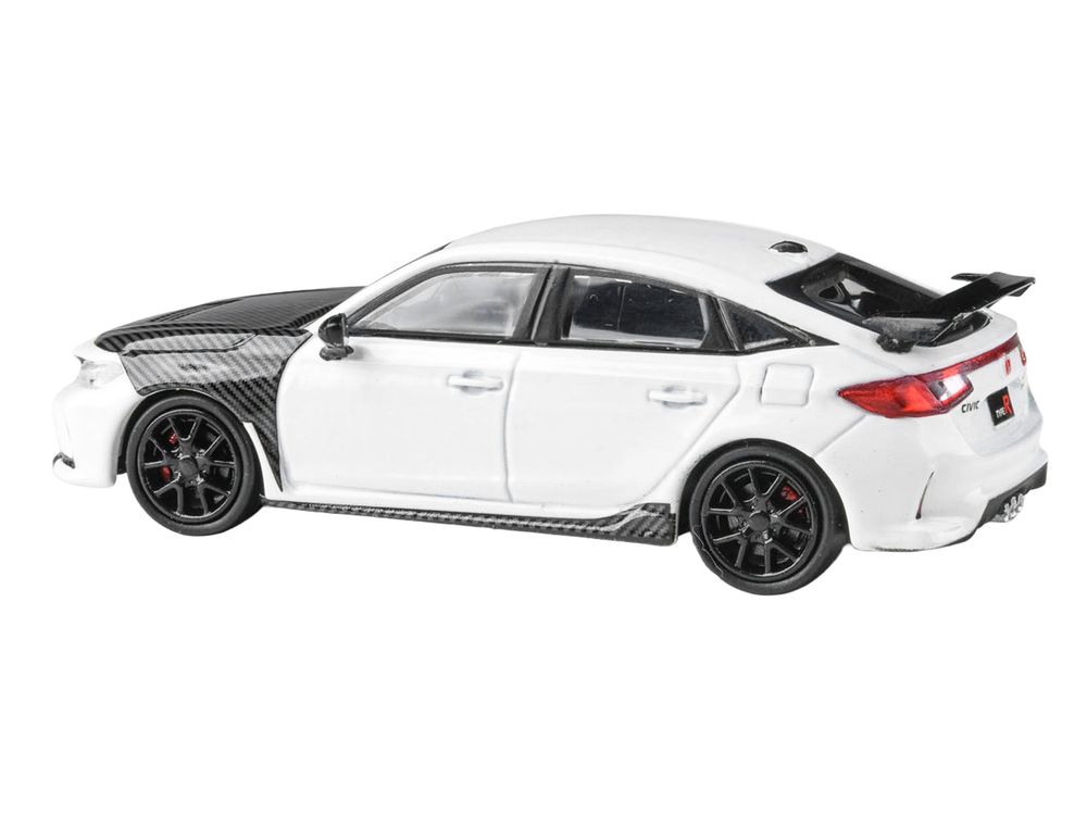 2025 Honda Civic Type R FL5 White with Carbon Hood and Accents 1/64 Diecast Model Car by Paragon Models view 3