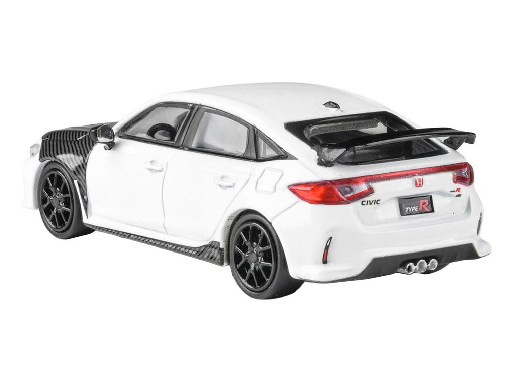 2025 Honda Civic Type R FL5 White with Carbon Hood and Accents 1/64 Diecast Model Car by Paragon Models view 4