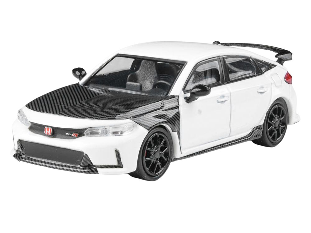 2025 Honda Civic Type R FL5 White with Carbon Hood and Accents 1/64 Diecast Model Car by Paragon Models view 5