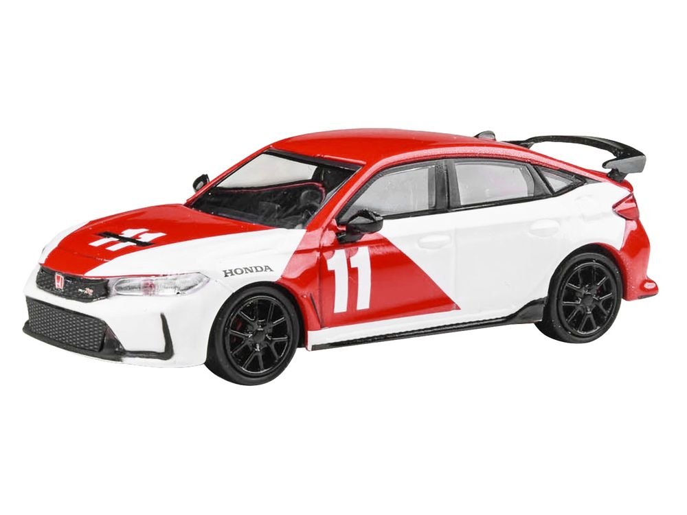 2025 Honda Civic Type R FL5 #11 "1965 Mexico GP Heritage" Red and White 1/64 Diecast Model Car by Paragon Models view 2
